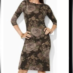 LAUREN RALPH LAUREN Vintage Floral Print Silk & Cotton stretch Dress Size Small